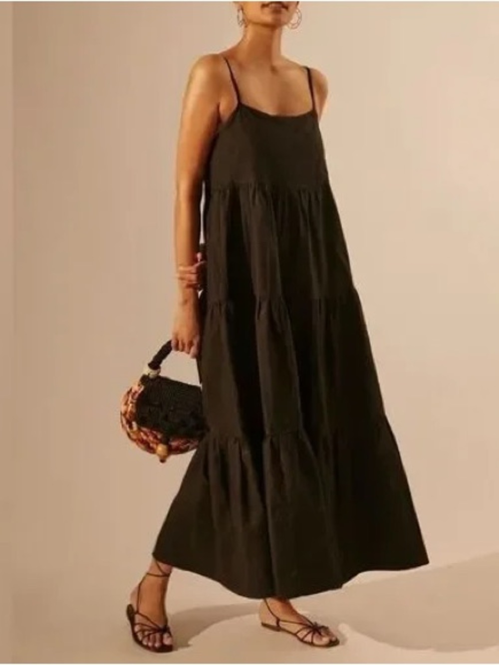 Anthropologie Charlie Holiday Black Tiered linen Spaghetti-Strap Maxi Dress - Picture 1 of 6